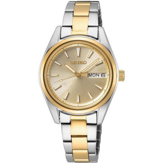 SEIKO QUARTZ LADIES TWO TONE CHAMPAGNE DIAL BRACELET WATCH SUR354P1