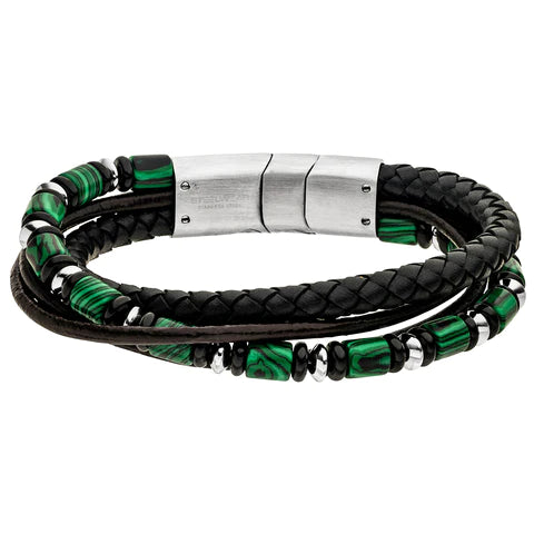 Steelwear Las Vegas Men's Leather Bracelet Black Green SW-838