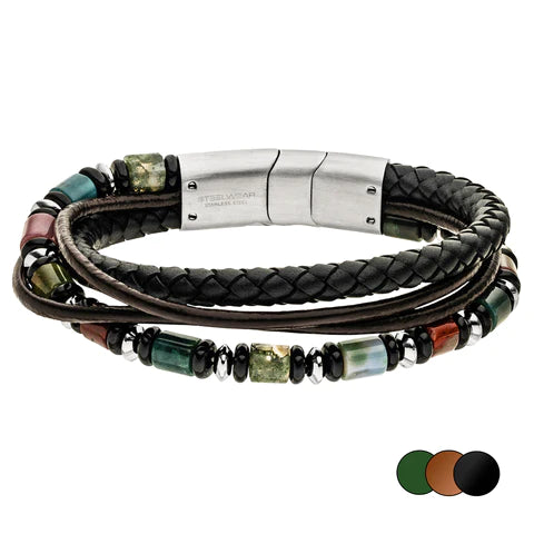 Steelwear Las Vegas Men's Leather Bracelet Black Multicolour SW-839