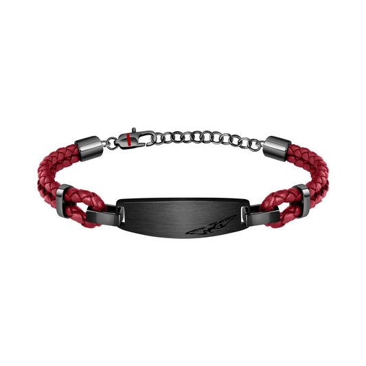 SECTOR BANDY BRACELET IP BLACK & RED LEATHER STRING 22CM