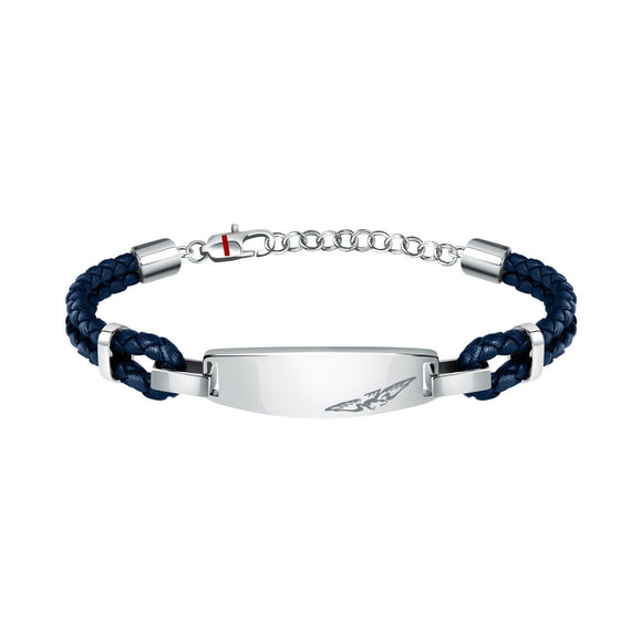 SECTOR BANDY BRACELET STAINLESS STEEL & BLUE LEATHER STRING 22CM