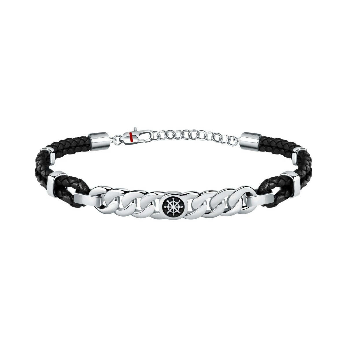 SECTOR BANDY BRACELET BLACK LEATHER & ANCHOR SYMBOL 23CM