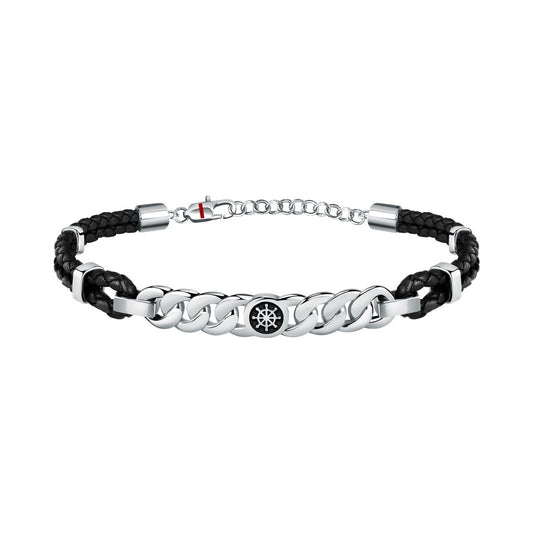 SECTOR BANDY BRACELET BLACK LEATHER & ANCHOR SYMBOL 23CM