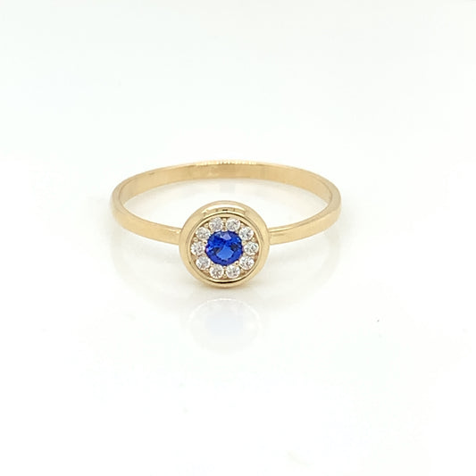 9ct Gold Cute Blue CZ Halo Ring GRS218