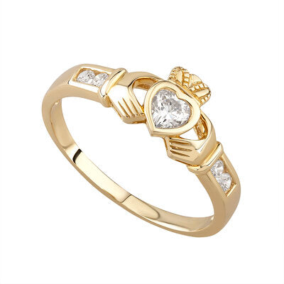 9ct Gold Cubic Zirconia Claddagh Ring GR408