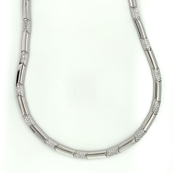 Sterling Silver Italian CZ Bar Necklace