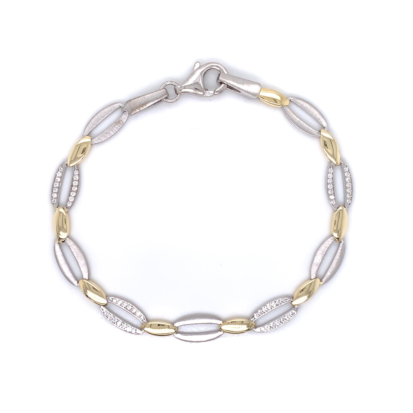 Sterling Silver 18ct Gold Italian CZ Oval Link Bracelet