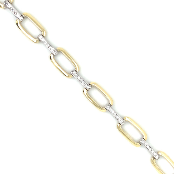 Sterling Silver 18ct Gold Italian Oblong CZ Link Bracelet