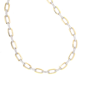 Sterling Silver 18ct Gold Italian Oblong CZ Link Necklace