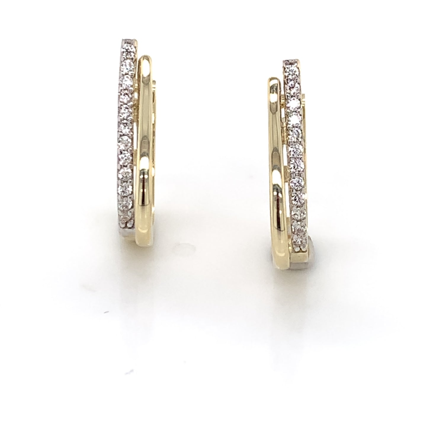 9ct Gold Two-tone CZ Hoop Huggie Earrings