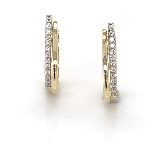 9ct Gold Two-tone CZ Hoop Huggie Earrings GEZ593