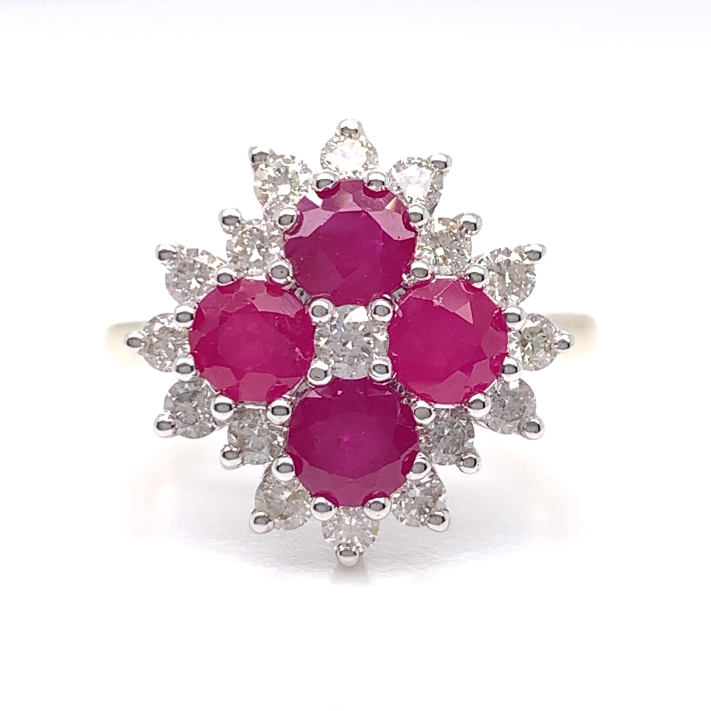 9ct Gold Ruby & Diamond Square Cluster Ring