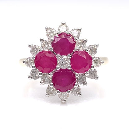 9ct Gold Ruby & Diamond Square Cluster Ring