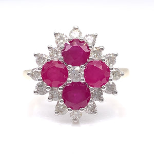 9ct Gold Ruby & Diamond Square Cluster Ring