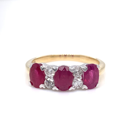 14ct Gold Ruby & Diamond  Trilogy Ring