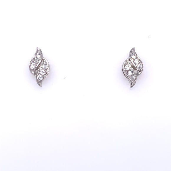 9ct White Gold CZ Swirl Stud Earrings