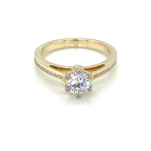 9ct Yellow Gold CZ Solitaire Ring Channel-set Shoulders