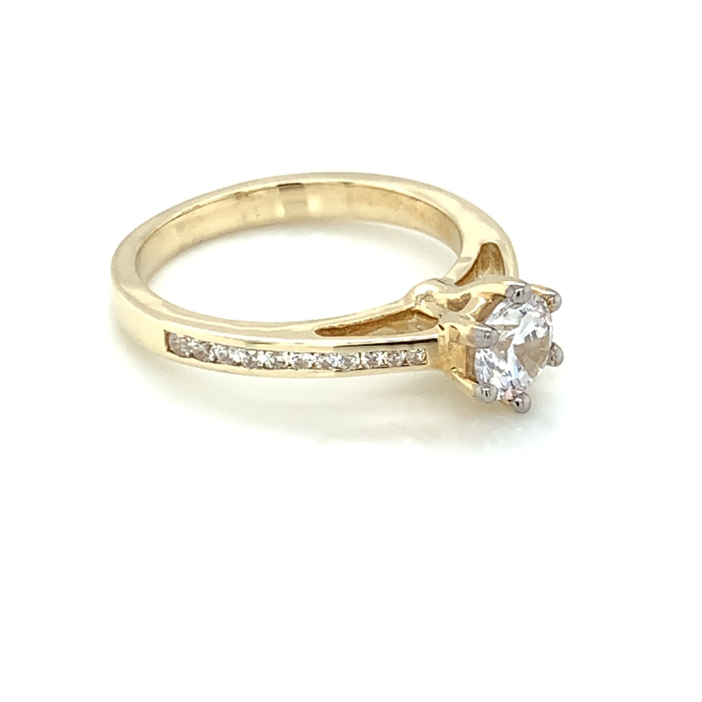 9ct Yellow Gold CZ Solitaire Ring Channel-set Shoulders