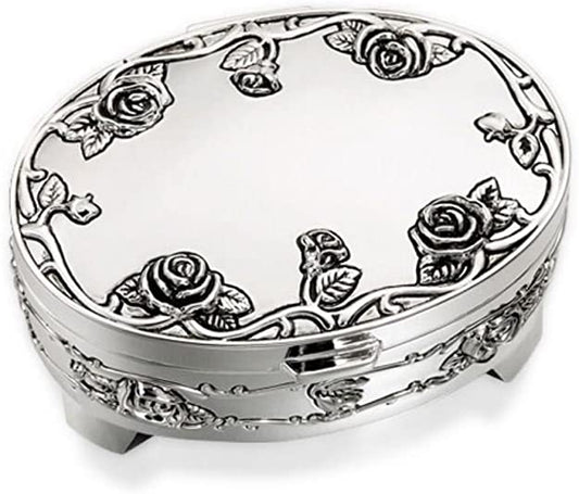 Silver Plated Oval Roses Trinket Box 21-2136