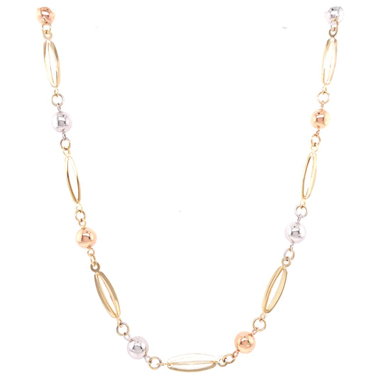 9ct Gold 3 Colour Ball & Fluted Bead Necklet