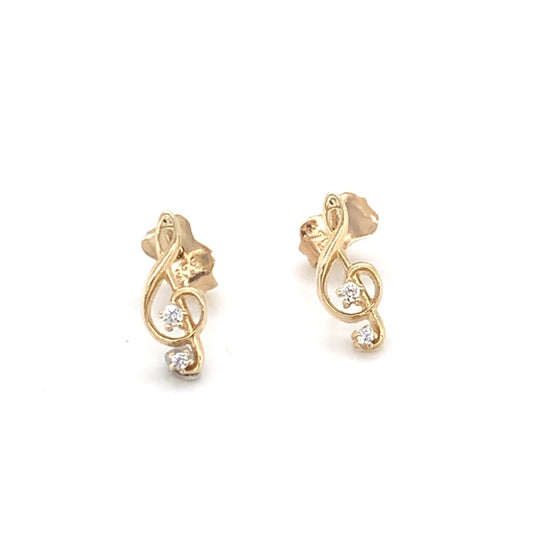 9ct Gold Music to my Ears CZ Stud Earrings