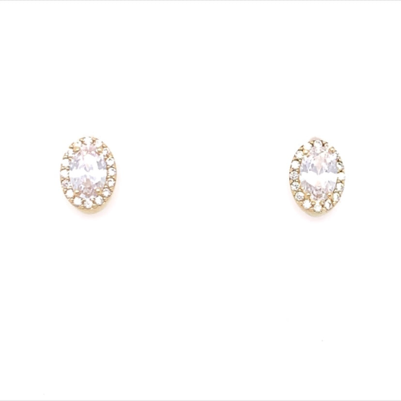 9ct Gold CZ Oval Halo Stud Earrings