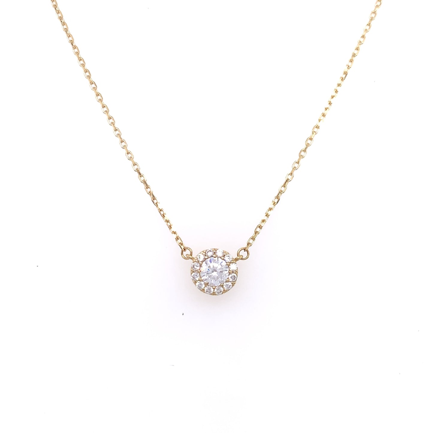 9ct Gold CZ Round Halo Necklace