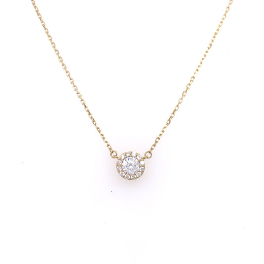 9ct Gold CZ Round Halo Necklace GPZ318