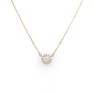 9ct Gold CZ Round Halo Necklace