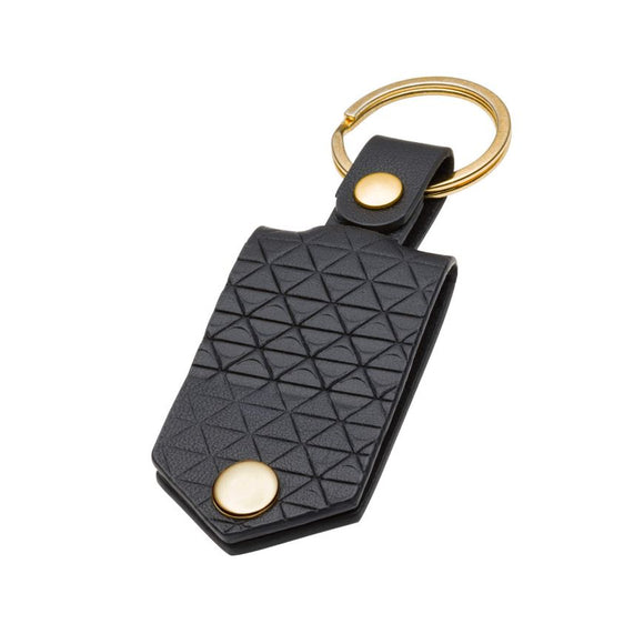 Fred Bennett Patterned Black Recycled Leather Keyring With Stainless Steel Engravable Tag