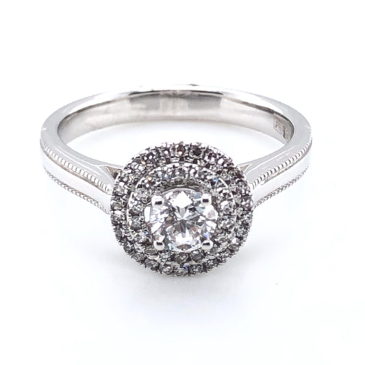 18ct White Gold Diamond Double Halo Ring Z164