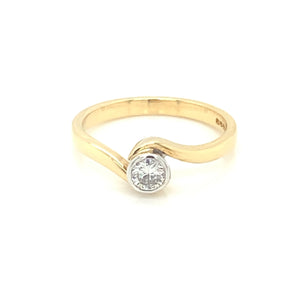 18ct Gold 0.20ct Diamond Twist Solitaire Ring Rubover Setting