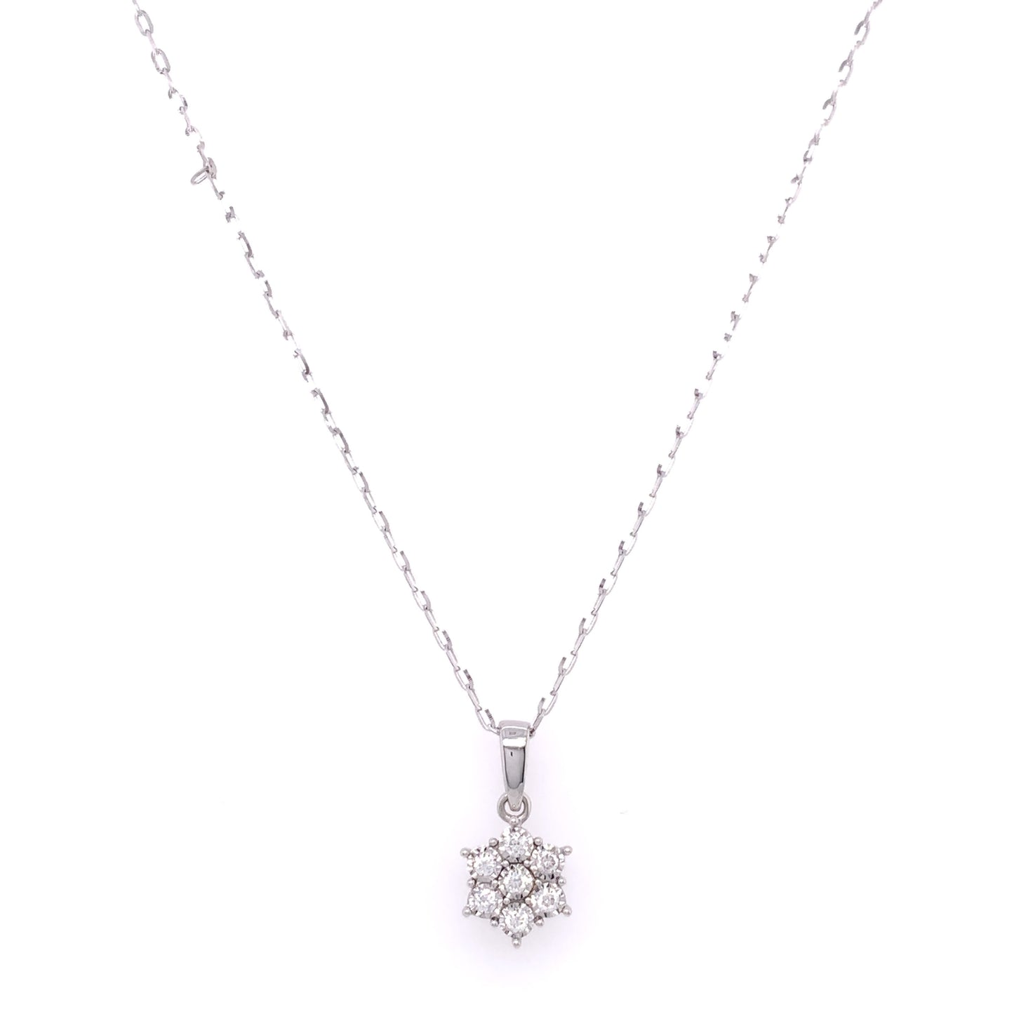 9ct White Gold Diamond Illusion Cluster Pendant