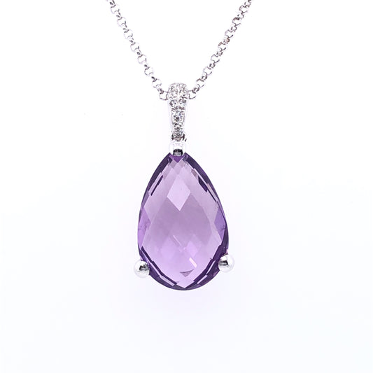 9ct White Gold Amethyst & Diamond Pear Pendant