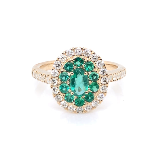 9ct Gold Emerald & Diamond Double Cluster Ring