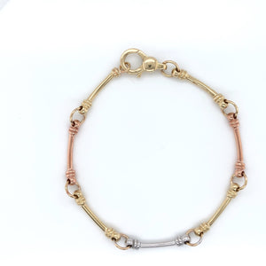 9ct Gold Tri-Colour Curved Bar Bracelet