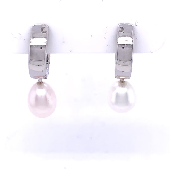 Silver Pearl Huggie Earrings