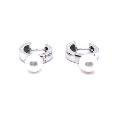 Silver Pearl Huggie Earrings E190