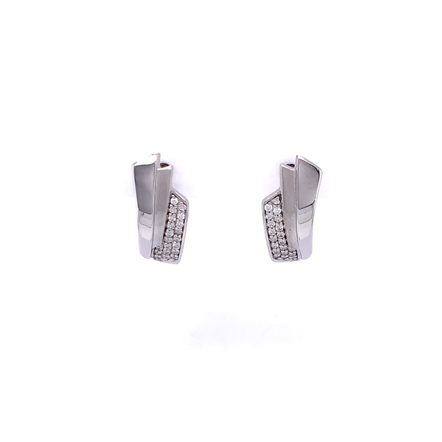 Sterling Silver Fan CZ Huggie Earrings