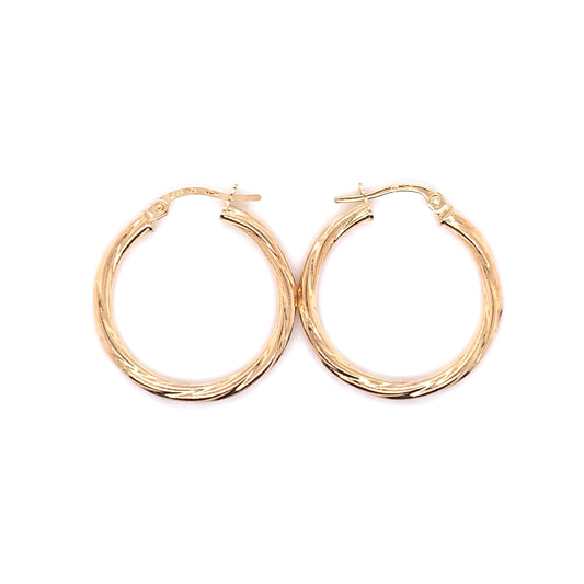 9ct Gold 20mm Twist Hoop Earrings GE602