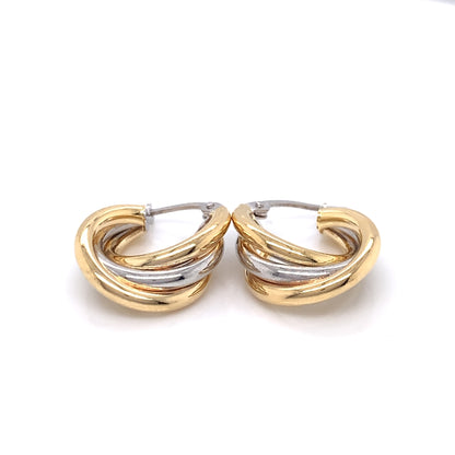 9ct Gold Bi-Colour Twist Small Hoop Earrings GE896