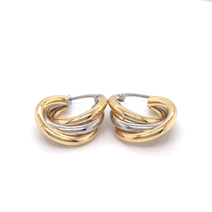 9ct Gold Bi-Colour Twist Small Hoop Earrings GE896