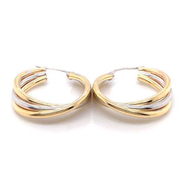 9ct Gold Large Bi-Colour Twist Hoop Earrings