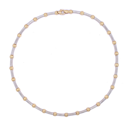 9ct Gold Two-tone Bar & Bead Necklet GN092