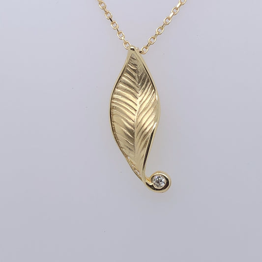 9ct Gold Diamond Swirl Leaf Pendant DP074