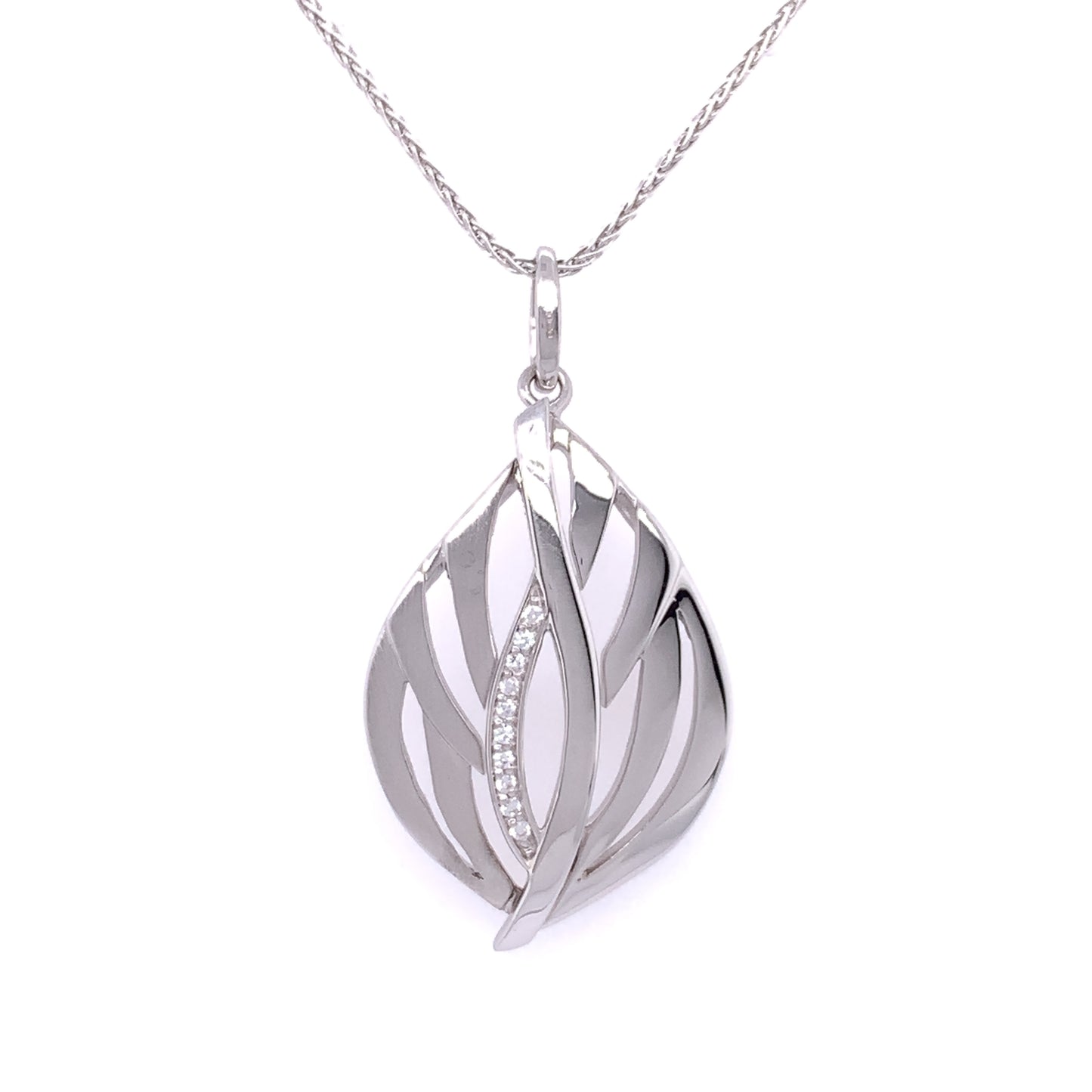 Sterling Silver CZ Open Leaf Necklace P85