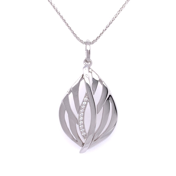 Sterling Silver CZ Open Leaf Necklace
