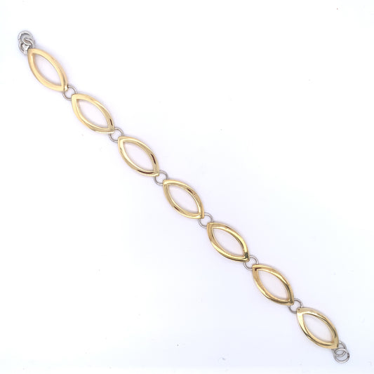 Sterling Silver 18ct Gold Italian Open Marquise Link Bracelet