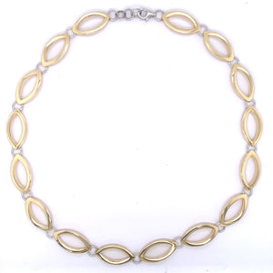 Sterling Silver 18ct Gold Italian Open Marquise Link Necklace