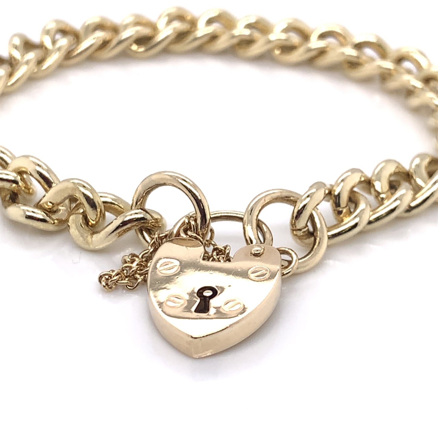 9ct Gold Heavy Curb Charm Bracelet with Padlock